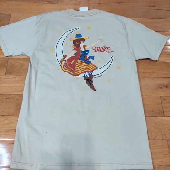 Miller High Life Girl In Moon Print Mens S Graphic T-Shirt Cream Vintage NEW - Picture 6 of 8